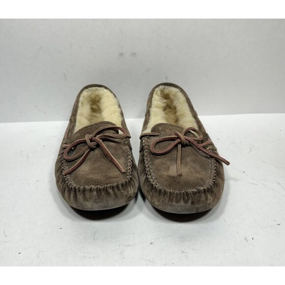 UGG Dakota Brown Suede Slippers Moccasins 5612 Wool Lined Shoes Women's Size 6 - Picture 2 of 8
